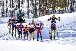 02.04.2023, Bardufoss-Finnsnes, Norway (NOR): Karstein Johaug (NOR), Amund Riege (NOR), Martin Loewstroem Nyenget (NOR), Herman Paus (NOR), (l-r) - Ski Classics Summit 2 Senja, Bardufoss-Finnsnes (NOR). www.nordicfocus.com. © Manzoni/NordicFocus. Every downloaded picture is fee-liable.