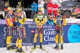 09.12.2023, Bad Gastein, Austria (AUT): Amund Riege (NOR), Alfred Buskqvist (SWE), Herman Paus (NOR), (l-r) - Visma Ski Classics Bad Gastein PTT - Bad Gastein (AUT). www.nordicfocus.com. © Reichert/NordicFocus. Every downloaded picture is fee-liable.