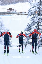 15.12.2023, Val Venosta, Italy (ITA): Andreas Nygaard (NOR), Johan Hoel (NOR), Karstein Johaug (NOR), (l-r) - Ski Classics La Venosta Criterium - Val Venosta (ITA). www.nordicfocus.com. © Reichert/NordicFocus. Every downloaded picture is fee-liable.