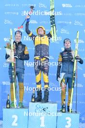 17.12.2023, Val Venosta, Italy (ITA): Axel Jutterstroem (SWE), Herman Paus (NOR), Thomas Odegaarden (NOR), (l-r) - Ski Classics La Venosta ITT - Val Venosta (ITA). www.nordicfocus.com. © Reichert/NordicFocus. Every downloaded picture is fee-liable.