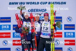 06.01.2024, Oberhof, Germany (GER): Sturla Holm Laegreid (NOR), Endre Stroemsheim (NOR), Johannes Dale-Skjevdal (NOR), (l-r) - IBU World Cup Biathlon, pursuit men, Oberhof (GER). www.nordicfocus.com. © Thibaut/NordicFocus. Every downloaded picture is fee-liable.