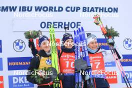 06.01.2024, Oberhof, Germany (GER): Justine Braisaz-Bouchet (FRA), Julia Simon (FRA), Ingrid Landmark Tandrevold (NOR), (l-r) - IBU World Cup Biathlon, pursuit women, Oberhof (GER). www.nordicfocus.com. © Manzoni/NordicFocus. Every downloaded picture is fee-liable.