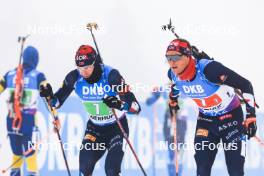 07.01.2024, Oberhof, Germany (GER): Sturla Holm Laegreid (NOR), Endre Stroemsheim (NOR), (l-r) - IBU World Cup Biathlon, relay men, Oberhof (GER). www.nordicfocus.com. © Manzoni/NordicFocus. Every downloaded picture is fee-liable.