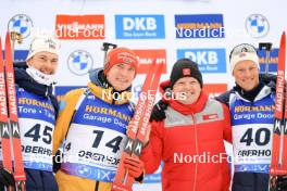 05.01.2024, Oberhof, Germany (GER): Sturla Holm Laegreid (NOR), Benedikt Doll (GER), Endre Stroemsheim (NOR), (l-r) - IBU World Cup Biathlon, sprint men, Oberhof (GER). www.nordicfocus.com. © Manzoni/NordicFocus. Every downloaded picture is fee-liable.