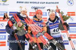 05.01.2024, Oberhof, Germany (GER): Sturla Holm Laegreid (NOR), Benedikt Doll (GER), Endre Stroemsheim (NOR), (l-r) - IBU World Cup Biathlon, sprint men, Oberhof (GER). www.nordicfocus.com. © Manzoni/NordicFocus. Every downloaded picture is fee-liable.