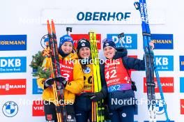 05.01.2024, Oberhof, Germany (GER): Franziska Preuss (GER), Justine Braisaz-Bouchet (FRA), Sophie Chauveau (FRA), (l-r) - IBU World Cup Biathlon, sprint women, Oberhof (GER). www.nordicfocus.com. © Thibaut/NordicFocus. Every downloaded picture is fee-liable.