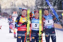 14.01.2024, Ruhpolding, Germany (GER): Johannes Thingnes Boe (NOR), Johannes Dale-Skjevdal (NOR), Vetle Sjaastad Christiansen (NOR), (l-r) - IBU World Cup Biathlon, pursuit men, Ruhpolding (GER). www.nordicfocus.com. © Thibaut/NordicFocus. Every downloaded picture is fee-liable.