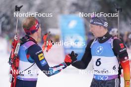 14.01.2024, Ruhpolding, Germany (GER): Johannes Dale-Skjevdal (NOR), Justus Strelow (GER), (l-r) - IBU World Cup Biathlon, pursuit men, Ruhpolding (GER). www.nordicfocus.com. © Thibaut/NordicFocus. Every downloaded picture is fee-liable.