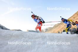 14.01.2024, Ruhpolding, Germany (GER): Lena Haecki-Gross (SUI), Hanna Oeberg (SWE), (l-r) - IBU World Cup Biathlon, pursuit women, Ruhpolding (GER). www.nordicfocus.com. © Manzoni/NordicFocus. Every downloaded picture is fee-liable.