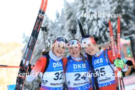 14.01.2024, Ruhpolding, Germany (GER): Benita Peiffer (CAN), Nadia Moser (CAN), Emma Lunder (CAN), (l-r) - IBU World Cup Biathlon, pursuit women, Ruhpolding (GER). www.nordicfocus.com. © Manzoni/NordicFocus. Every downloaded picture is fee-liable.