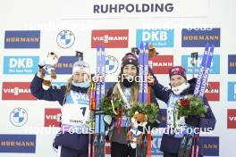 14.01.2024, Ruhpolding, Germany (GER): Ingrid Landmark Tandrevold (NOR), Lisa Vittozzi (ITA), Juni Arnekleiv (NOR), (l-r) - IBU World Cup Biathlon, pursuit women, Ruhpolding (GER). www.nordicfocus.com. © Thibaut/NordicFocus. Every downloaded picture is fee-liable.