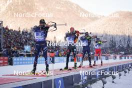 11.01.2024, Ruhpolding, Germany (GER): Quentin Fillon Maillet (FRA), Philipp Nawrath (GER), Tommaso Giacomel (ITA), Jeremy Finello (SUI), (l-r) - IBU World Cup Biathlon, relay men, Ruhpolding (GER). www.nordicfocus.com. © Thibaut/NordicFocus. Every downloaded picture is fee-liable.