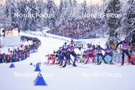11.01.2024, Ruhpolding, Germany (GER): Sturla Holm Laegreid (NOR), Elia Zeni (ITA), Arttu Heikkinen (FIN), Justus Strelow (GER), (l-r) - IBU World Cup Biathlon, relay men, Ruhpolding (GER). www.nordicfocus.com. © Thibaut/NordicFocus. Every downloaded picture is fee-liable.