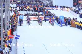11.01.2024, Ruhpolding, Germany (GER): Sturla Holm Laegreid (NOR), Justus Strelow (GER), Eric Perrot (FRA), (l-r) - IBU World Cup Biathlon, relay men, Ruhpolding (GER). www.nordicfocus.com. © Manzoni/NordicFocus. Every downloaded picture is fee-liable.