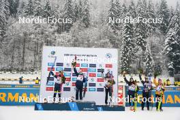 12.01.2024, Ruhpolding, Germany (GER): Mona Brorsson (SWE), Ingrid Landmark Tandrevold (NOR), Lisa Vittozzi (ITA), Lou Jeanmonnot (FRA), Elvira Oeberg (SWE), Janina Hettich-Walz (GER), (l-r) - IBU World Cup Biathlon, sprint women, Ruhpolding (GER). www.nordicfocus.com. © Thibaut/NordicFocus. Every downloaded picture is fee-liable.
