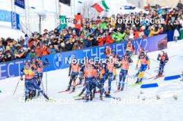 21.01.2024, Antholz, Italy (ITA): Johannes Thingnes Boe (NOR), Vetle Sjaastad Christiansen (NOR), Tarjei Boe (NOR), Johannes Dale-Skjevdal (NOR), Sturla Holm Laegreid (NOR), Tommaso Giacomel (ITA), Emilien Jacquelin (FRA), Endre Stroemsheim (NOR), (l-r) - IBU World Cup Biathlon, mass men, Antholz (ITA). www.nordicfocus.com. © Manzoni/NordicFocus. Every downloaded picture is fee-liable.