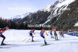 21.01.2024, Antholz, Italy (ITA): Endre Stroemsheim (NOR), Martin Ponsiluoma (SWE), Sebastian Samuelsson (SWE), Quentin Fillon Maillet (FRA), (l-r) - IBU World Cup Biathlon, mass men, Antholz (ITA). www.nordicfocus.com. © Manzoni/NordicFocus. Every downloaded picture is fee-liable.