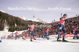 21.01.2024, Antholz, Italy (ITA): Martin Ponsiluoma (SWE), Sturla Holm Laegreid (NOR), Endre Stroemsheim (NOR), (l-r) - IBU World Cup Biathlon, mass men, Antholz (ITA). www.nordicfocus.com. © Thibaut/NordicFocus. Every downloaded picture is fee-liable.