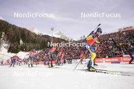 21.01.2024, Antholz, Italy (ITA): Sebastian Samuelsson (SWE), Johannes Kuehn (GER), Martin Ponsiluoma (SWE), (l-r) - IBU World Cup Biathlon, mass men, Antholz (ITA). www.nordicfocus.com. © Thibaut/NordicFocus. Every downloaded picture is fee-liable.