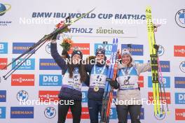 21.01.2024, Antholz, Italy (ITA): Lou Jeanmonnot (FRA), Julia Simon (FRA), Lena Haecki-Gross (SUI), (l-r) - IBU World Cup Biathlon, mass women, Antholz (ITA). www.nordicfocus.com. © Thibaut/NordicFocus. Every downloaded picture is fee-liable.