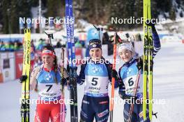 21.01.2024, Antholz, Italy (ITA): Lena Haecki-Gross (SUI), Julia Simon (FRA), Lou Jeanmonnot (FRA), (l-r) - IBU World Cup Biathlon, mass women, Antholz (ITA). www.nordicfocus.com. © Thibaut/NordicFocus. Every downloaded picture is fee-liable.