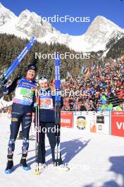 20.01.2024, Antholz, Italy (ITA): Vetle Sjaastad Christiansen (NOR), Ingrid Landmark Tandrevold (NOR), (l-r) - IBU World Cup Biathlon, single mixed relay, Antholz (ITA). www.nordicfocus.com. © Manzoni/NordicFocus. Every downloaded picture is fee-liable.