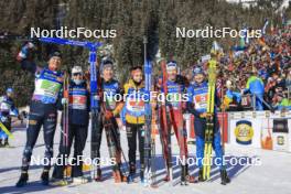 20.01.2024, Antholz, Italy (ITA): Vetle Sjaastad Christiansen (NOR), Ingrid Landmark Tandrevold (NOR), Justus Strelow (GER), Vanessa Voigt (GER), Simon Eder (AUT), Lisa Theresa Hauser (AUT), (l-r) - IBU World Cup Biathlon, single mixed relay, Antholz (ITA). www.nordicfocus.com. © Manzoni/NordicFocus. Every downloaded picture is fee-liable.