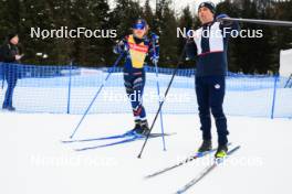 17.01.2024, Antholz, Italy (ITA): Gilonne Guigonnat (FRA), Cyril Burdet (FRA), coach Team France, (l-r) - IBU World Cup Biathlon, training, Antholz (ITA). www.nordicfocus.com. © Manzoni/NordicFocus. Every downloaded picture is fee-liable.