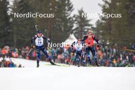 02.03.2024, Oslo, Norway (NOR): Quentin Fillon Maillet (FRA), Endre Stroemsheim (NOR), Johannes Dale-Skjevdal (NOR), (l-r) - IBU World Cup Biathlon, mass men, Oslo (NOR). www.nordicfocus.com. © Manzoni/NordicFocus. Every downloaded picture is fee-liable.