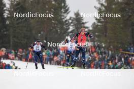 02.03.2024, Oslo, Norway (NOR): Quentin Fillon Maillet (FRA), Endre Stroemsheim (NOR), Johannes Dale-Skjevdal (NOR), (l-r) - IBU World Cup Biathlon, mass men, Oslo (NOR). www.nordicfocus.com. © Manzoni/NordicFocus. Every downloaded picture is fee-liable.