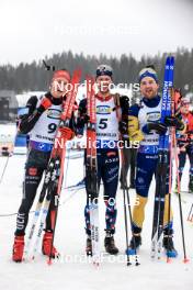 02.03.2024, Oslo, Norway (NOR): Benedikt Doll (GER), Sturla Holm Laegreid (NOR), Jesper Nelin (SWE), (l-r) - IBU World Cup Biathlon, mass men, Oslo (NOR). www.nordicfocus.com. © Manzoni/NordicFocus. Every downloaded picture is fee-liable.