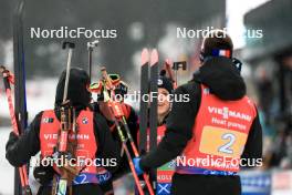 03.03.2024, Oslo, Norway (NOR): Quentin Fillon Maillet (FRA), Julia Simon (FRA), Sophie Chauveau (FRA), Fabien Claude (FRA), (l-r) - IBU World Cup Biathlon, mixed relay, Oslo (NOR). www.nordicfocus.com. © Manzoni/NordicFocus. Every downloaded picture is fee-liable.