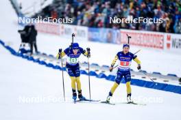 03.03.2024, Oslo, Norway (NOR): Sebastian Samuelsson (SWE), Anna Magnusson (SWE), (l-r) - IBU World Cup Biathlon, single mixed relay, Oslo (NOR). www.nordicfocus.com. © Manzoni/NordicFocus. Every downloaded picture is fee-liable.