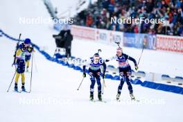 03.03.2024, Oslo, Norway (NOR): Sebastian Samuelsson (SWE), Otto Invenius (FIN), Suvi Minkkinen (FIN), (l-r) - IBU World Cup Biathlon, single mixed relay, Oslo (NOR). www.nordicfocus.com. © Manzoni/NordicFocus. Every downloaded picture is fee-liable.