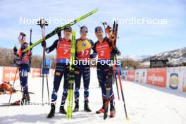 10.03.2024, Soldier Hollow, United States of America (USA): Tarjei Boe (NOR), Johannes Thingnes Boe (NOR), Emilien Jacquelin (FRA), (l-r) - IBU World Cup Biathlon, pursuit men, Soldier Hollow (USA). www.nordicfocus.com. © Manzoni/NordicFocus. Every downloaded picture is fee-liable.