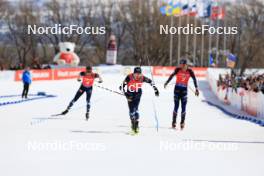 10.03.2024, Soldier Hollow, United States of America (USA): Sturla Holm Laegreid (NOR), Tarjei Boe (NOR), Emilien Jacquelin (FRA), (l-r) - IBU World Cup Biathlon, pursuit men, Soldier Hollow (USA). www.nordicfocus.com. © Manzoni/NordicFocus. Every downloaded picture is fee-liable.