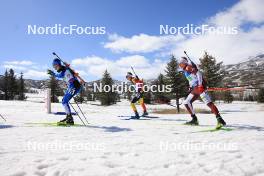 08.03.2024, Soldier Hollow, United States of America (USA): Rene Zahkna (EST), Marek Mackels (BEL), Edgars Mise (LAT), (l-r) - IBU World Cup Biathlon, relay men, Soldier Hollow (USA). www.nordicfocus.com. © Manzoni/NordicFocus. Every downloaded picture is fee-liable.
