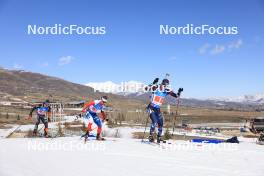 08.03.2024, Soldier Hollow, United States of America (USA): Justus Strelow (GER), Michal Krcmar (CZE), Sturla Holm Laegreid (NOR), (l-r) - IBU World Cup Biathlon, relay men, Soldier Hollow (USA). www.nordicfocus.com. © Manzoni/NordicFocus. Every downloaded picture is fee-liable.