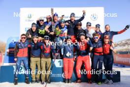09.03.2024, Soldier Hollow, United States of America (USA): Jake Brown (USA), Campbell Wright (USA), Armin Auchentaller (ITA), Coach Team USA, Maxime Germain (USA), Kelsey Joan Dickinson (USA), (l-r) - IBU World Cup Biathlon, sprint men, Soldier Hollow (USA). www.nordicfocus.com. © Manzoni/NordicFocus. Every downloaded picture is fee-liable.