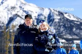 14.03.2024, Canmore, Canada (CAN): Olle Dahlin (SWE), IBU President, Ingrid Landmark Tandrevold (NOR), (l-r) - IBU World Cup Biathlon, cups, Canmore (CAN). www.nordicfocus.com. © Manzoni/NordicFocus. Every downloaded picture is fee-liable.
