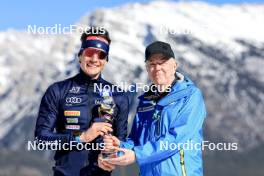 17.03.2024, Canmore, Canada (CAN): Tommaso Giacomel (ITA), Olle Dahlin (SWE), IBU President, (l-r) - IBU World Cup Biathlon, cups, Canmore (CAN). www.nordicfocus.com. © Manzoni/NordicFocus. Every downloaded picture is fee-liable.