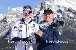 16.03.2024, Canmore, Canada (CAN): Johannes Thingnes Boe (NOR), Olle Dahlin (SWE), IBU President, (l-r) - IBU World Cup Biathlon, cups, Canmore (CAN). www.nordicfocus.com. © Manzoni/NordicFocus. Every downloaded picture is fee-liable.