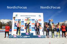 17.03.2024, Canmore, Canada (CAN): Johannes Dale-Skjevdal (NOR), Johannes Thingnes Boe (NOR), Emilien Jacquelin (FRA), Tommaso Giacomel (ITA), Tarjei Boe (NOR), Martin Ponsiluoma (SWE), (l-r) - IBU World Cup Biathlon, mass men, Canmore (CAN). www.nordicfocus.com. © Manzoni/NordicFocus. Every downloaded picture is fee-liable.