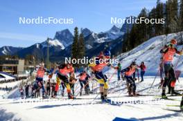 17.03.2024, Canmore, Canada (CAN): Tero Seppala (FIN), Florent Claude (BEL), Jesper Nelin (SWE), Didier Bionaz (ITA), Danilo Riethmueller (GER), (l-r) - IBU World Cup Biathlon, mass men, Canmore (CAN). www.nordicfocus.com. © Manzoni/NordicFocus. Every downloaded picture is fee-liable.
