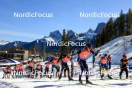 17.03.2024, Canmore, Canada (CAN): Sebastian Stalder (SUI), Justus Strelow (GER), Johannes Kuehn (GER), Quentin Fillon Maillet (FRA), Martin Ponsiluoma (SWE), (l-r) - IBU World Cup Biathlon, mass men, Canmore (CAN). www.nordicfocus.com. © Manzoni/NordicFocus. Every downloaded picture is fee-liable.