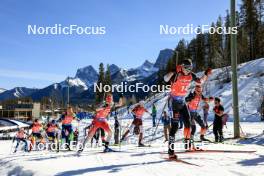 17.03.2024, Canmore, Canada (CAN): Florent Claude (BEL), Jesper Nelin (SWE), Jakov Fak (SLO), Sebastian Stalder (SUI), Andrejs Rastorgujevs (LAT), Justus Strelow (GER), Philipp Nawrath (GER), (l-r) - IBU World Cup Biathlon, mass men, Canmore (CAN). www.nordicfocus.com. © Manzoni/NordicFocus. Every downloaded picture is fee-liable.