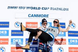 17.03.2024, Canmore, Canada (CAN): Tarjei Boe (NOR), Mona Brorsson (SWE), (l-r) - IBU World Cup Biathlon, mass men, Canmore (CAN). www.nordicfocus.com. © Manzoni/NordicFocus. Every downloaded picture is fee-liable.