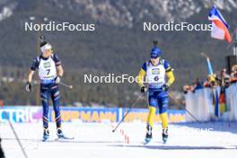 16.03.2024, Canmore, Canada (CAN): Eric Perrot (FRA), Sebastian Samuelsson (SWE), (l-r) - IBU World Cup Biathlon, pursuit men, Canmore (CAN). www.nordicfocus.com. © Manzoni/NordicFocus. Every downloaded picture is fee-liable.