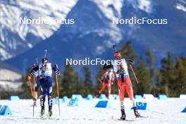 16.03.2024, Canmore, Canada (CAN): Quentin Fillon Maillet (FRA), Jeremy Finello (SUI), (l-r) - IBU World Cup Biathlon, pursuit men, Canmore (CAN). www.nordicfocus.com. © Manzoni/NordicFocus. Every downloaded picture is fee-liable.