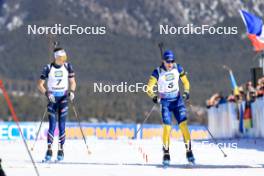 16.03.2024, Canmore, Canada (CAN): Eric Perrot (FRA), Sebastian Samuelsson (SWE), (l-r) - IBU World Cup Biathlon, pursuit men, Canmore (CAN). www.nordicfocus.com. © Manzoni/NordicFocus. Every downloaded picture is fee-liable.